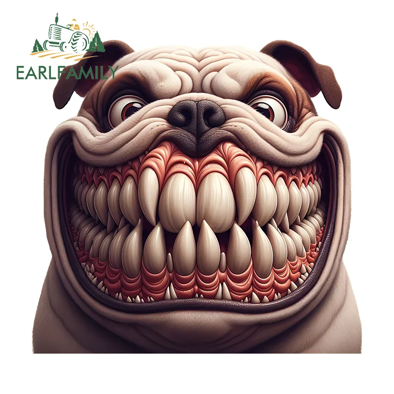 

EARLFAMILY Scary Smile French Bulldog Car Stickers and Decals Funny Cartoon Theme Decal Practical RV Accesorios Para Auto