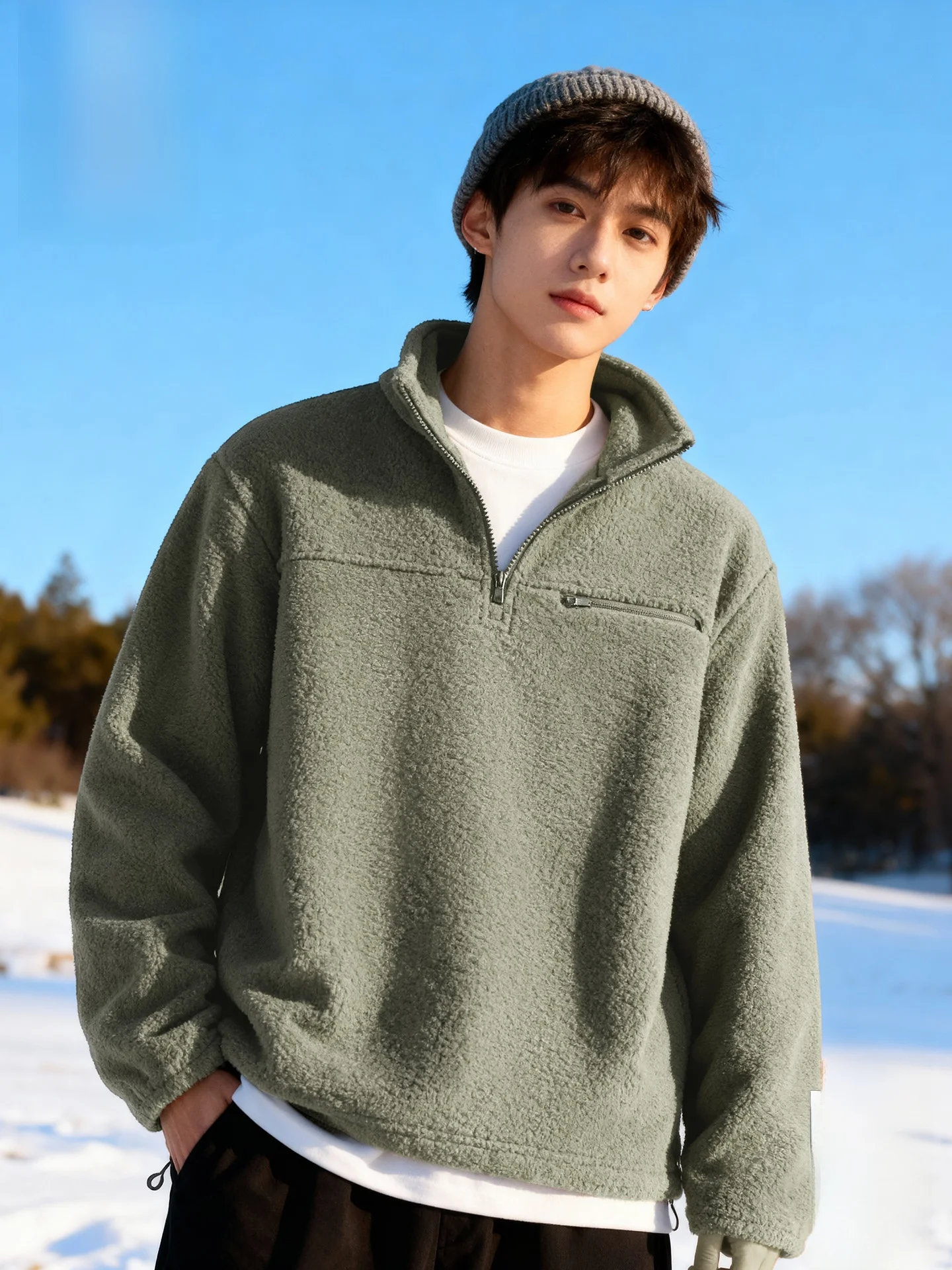 

Monkey f Zipper Fce Lined Hoodie Men's Autumn Winter Warm Thiened Hooded Sweatirt Casual Loose Fit