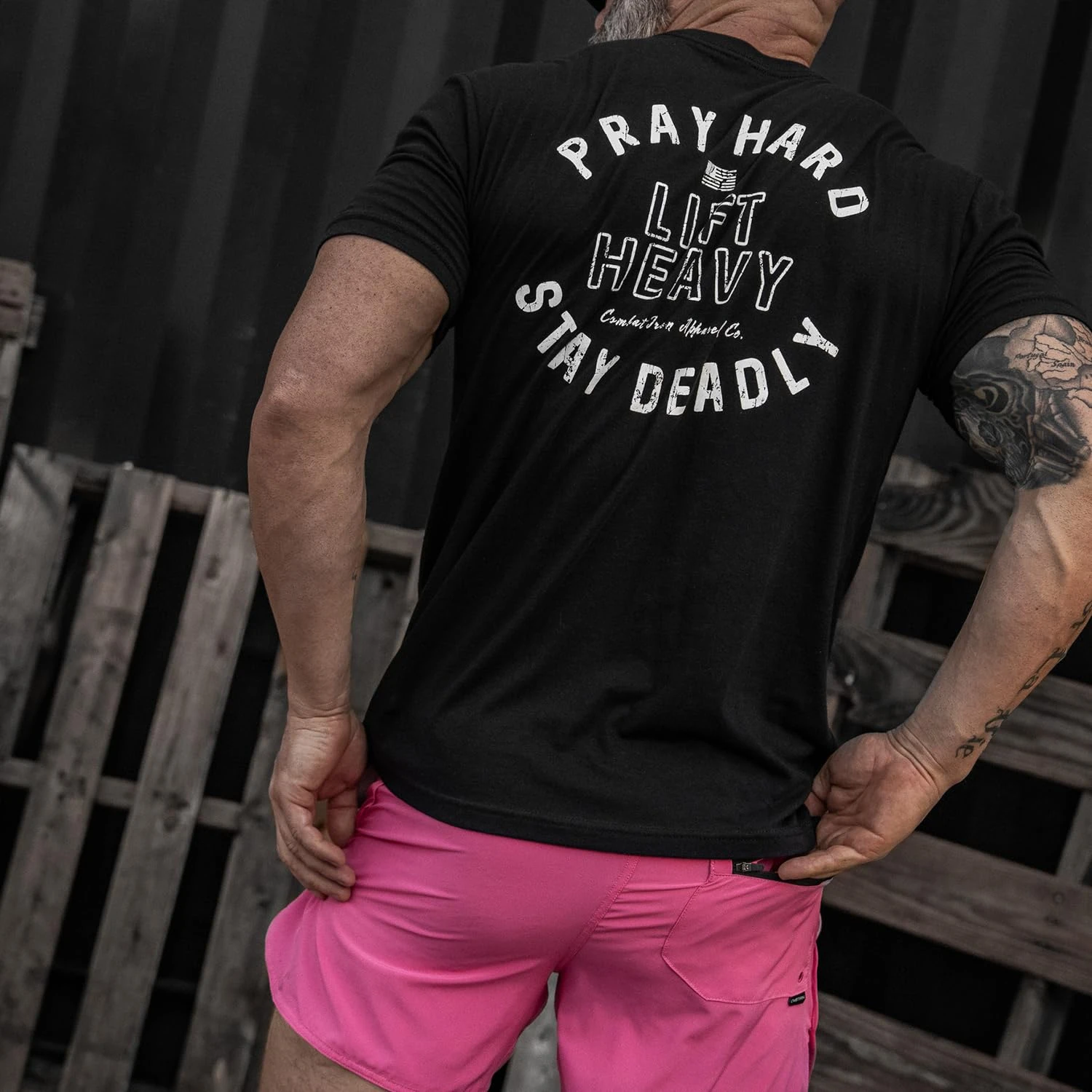Pray Hard Military Training Tactics Brand Graphic Tee Cotton Mens Womens T-Shirt Outdoor Top