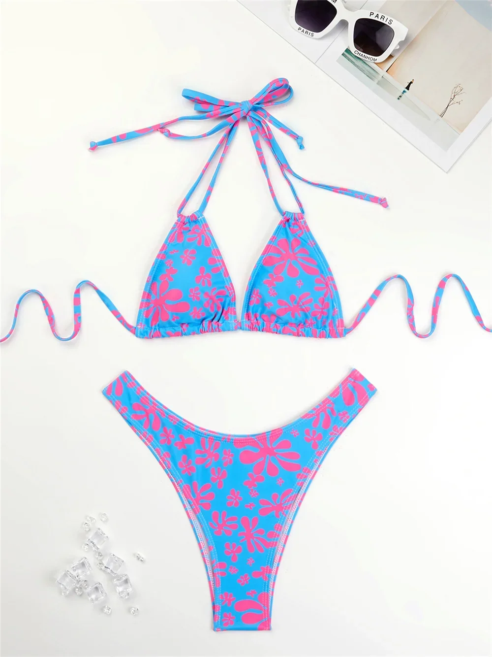

Cute Floral Bikini Backless String Swimsuit Micro Bikinis Extreme Swimwear Women Y2K Outfits Bathing Suits Summer Beach Set Mayo