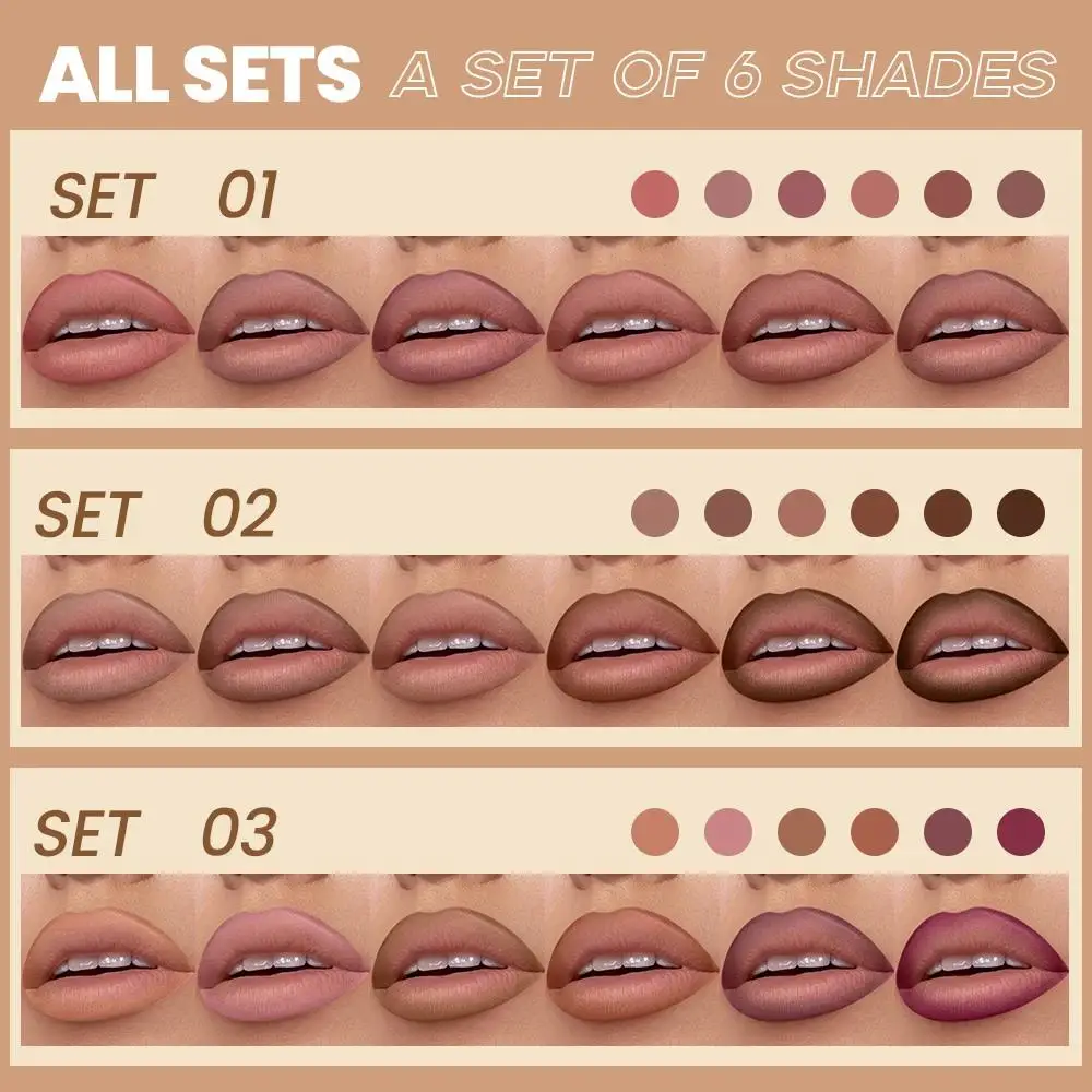 6 peças delineador labial fosco à prova d'água de longa duração copo antiaderente de alto pigmento conjunto de lápis de enchimento de contorno perfeito