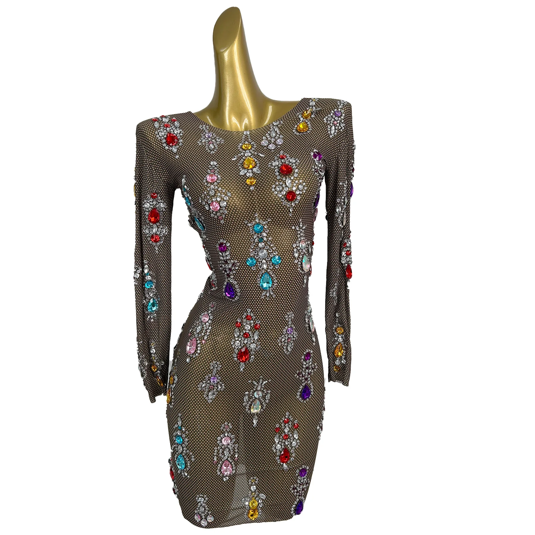 فستان سهرة نسائي أنيق من Tanghulu ملون كريستال الماس شبكة سوداء شفافة فستان شبكي لعيد الميلاد السنة الجديدة فساتين حفلات