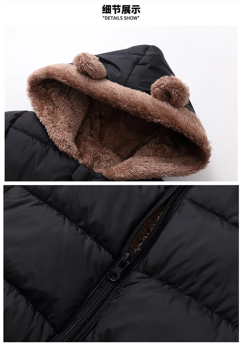 Jungen Mädchen Fleece-Gefütterte Strampler Winter Neugeborene Dicke Plüsch-Warme Bodys Babykleidung Kinder Gepolsterte Kapuzenjacken 0-3 Jahre – Detail 7