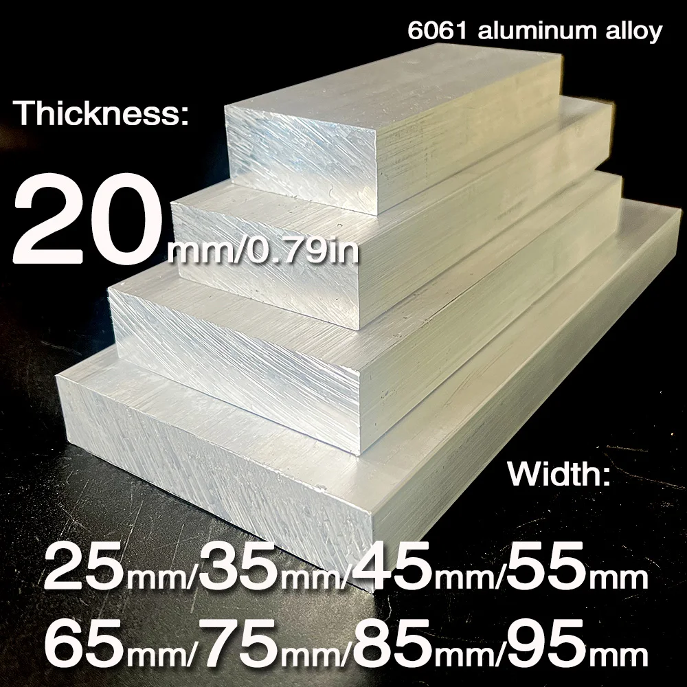 

6061 Aluminum Alloy Thickness 20 mm Width25 35 45 55 65 75 85 95mm Length 100mm 150mm 200mm 300mm
