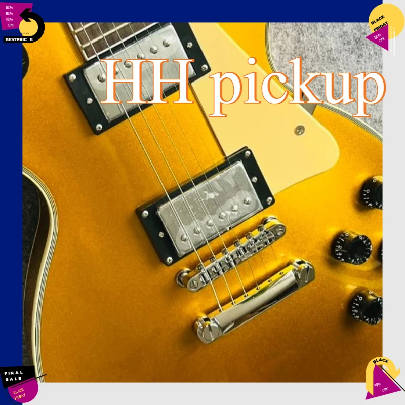 Gold Single Cutaway Electric Guitar  Double-layer White Border Metal Gold Wear-resistant Durable Limited Edition Free Delivery