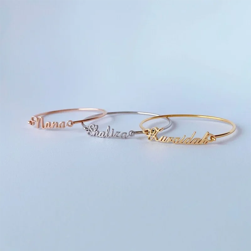 Stainless Steel Custom Name Cuff Bangle Personalized Customized Gold Bracelets for Women Jewelry Gift Valentine Couple Bracelet