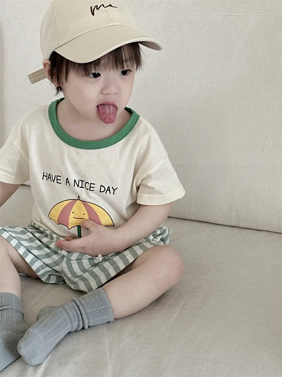 2025 Summer New Baby Short Sleeve T Shirts Cartoon Print Infant Boy Girl Casual Tees Toddler Versatile Cotton Tops Baby Clothes