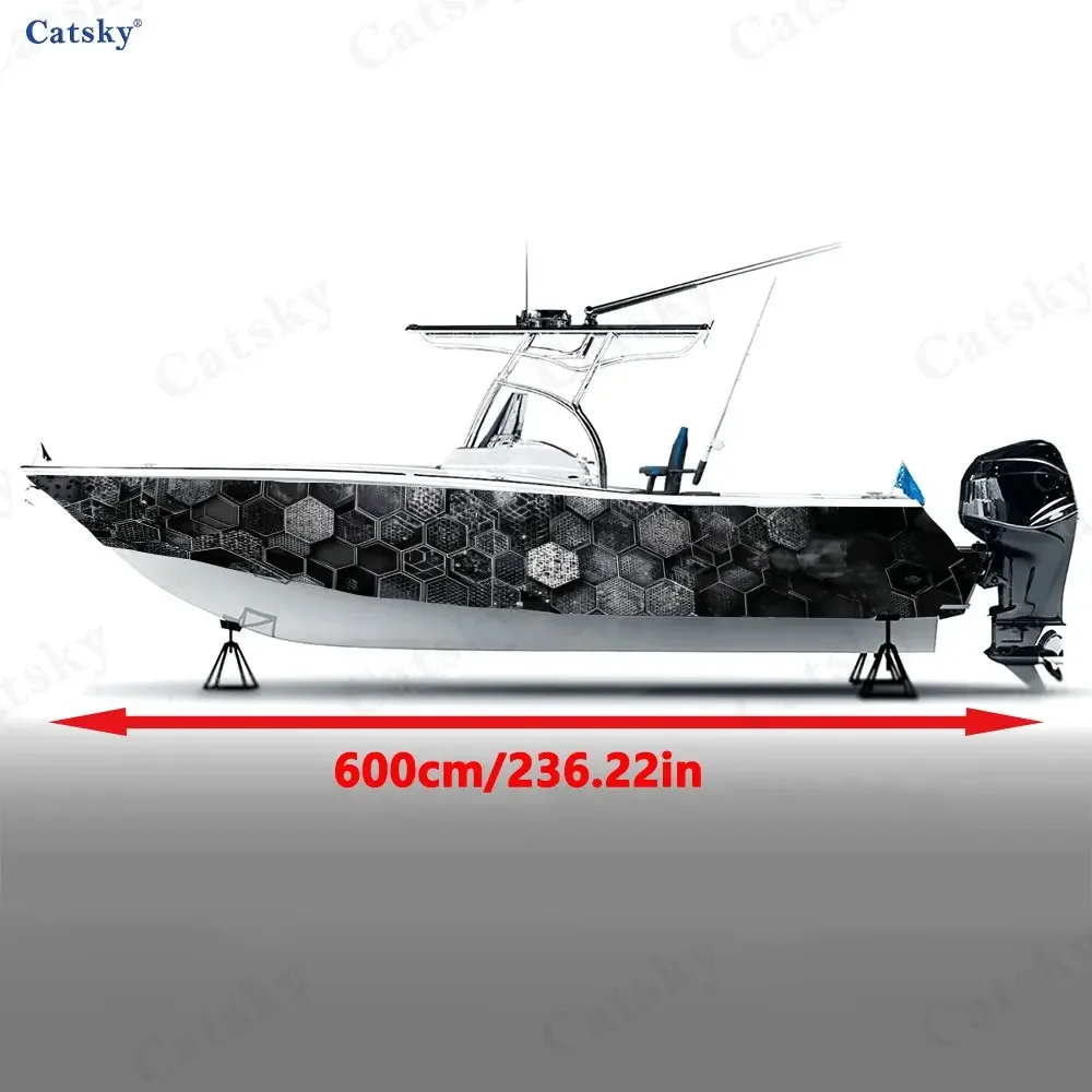 2Pcs Tech Honeycomb Ink Wash Boat Sticker, PVC Waterproof Durable Vinyl Wrap Decals for Fishing Boat, Durable and Stylish Design