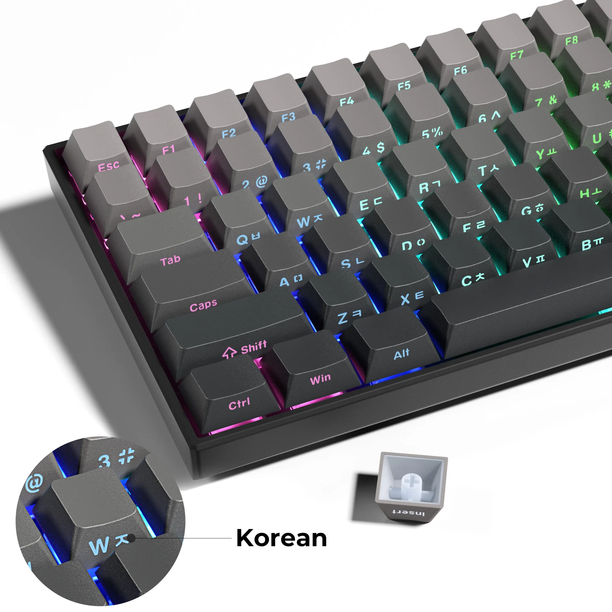 XVX Korean Gray Gradient Shadow Keycaps OEM Profile 125 Keys Side Print Shine Through Translucent PBT Key Cap for MX Switches