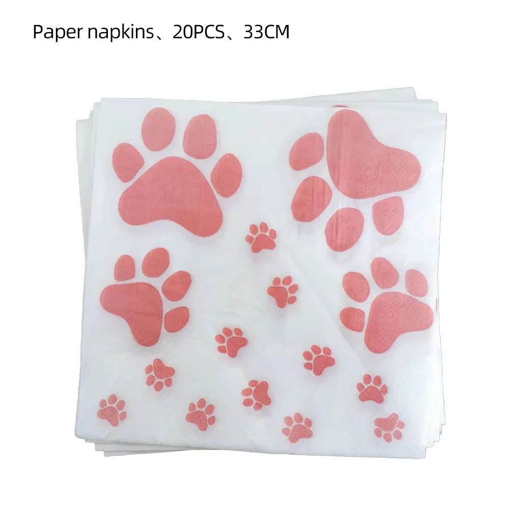 Rosa Hund Pfote Geburtstag Party Dekor Einweg Geschirr Geschenk Tasche Hintergrund Kuchen Topper Banner Platte für Kind Mädchen Party Supplie Set – Detail 7