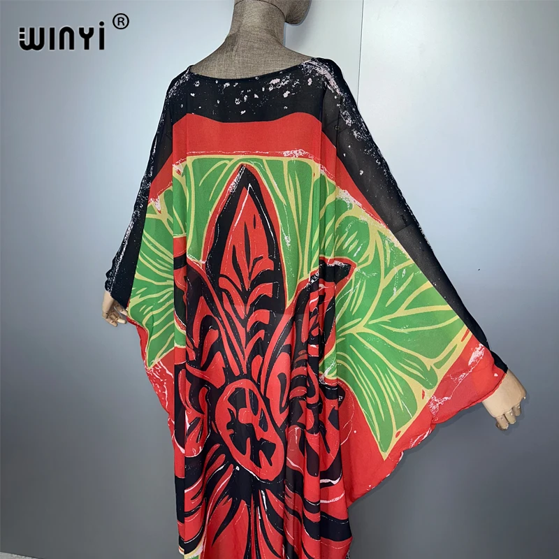 WINYI Africa retro print Kimonos loose dresses for woman Cardigans beach outfits Caftan beach cover up evening dress maxi coat