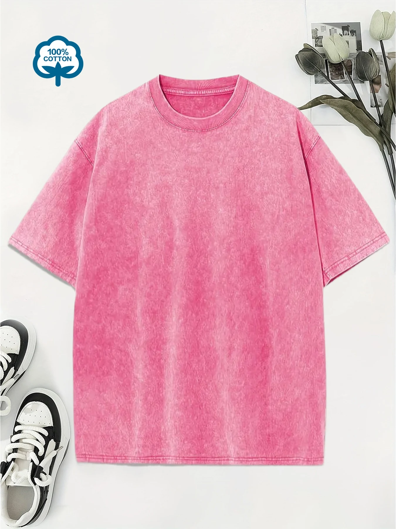 2025 ใหม่ล้างเสื้อยืดสีทึบชุดอินเทรนด์Streetแขนสั้นหลายสีกางเกงขาสั้นผ้าฝ้ายหลวมสบายกีฬากางเกงขาสั้น