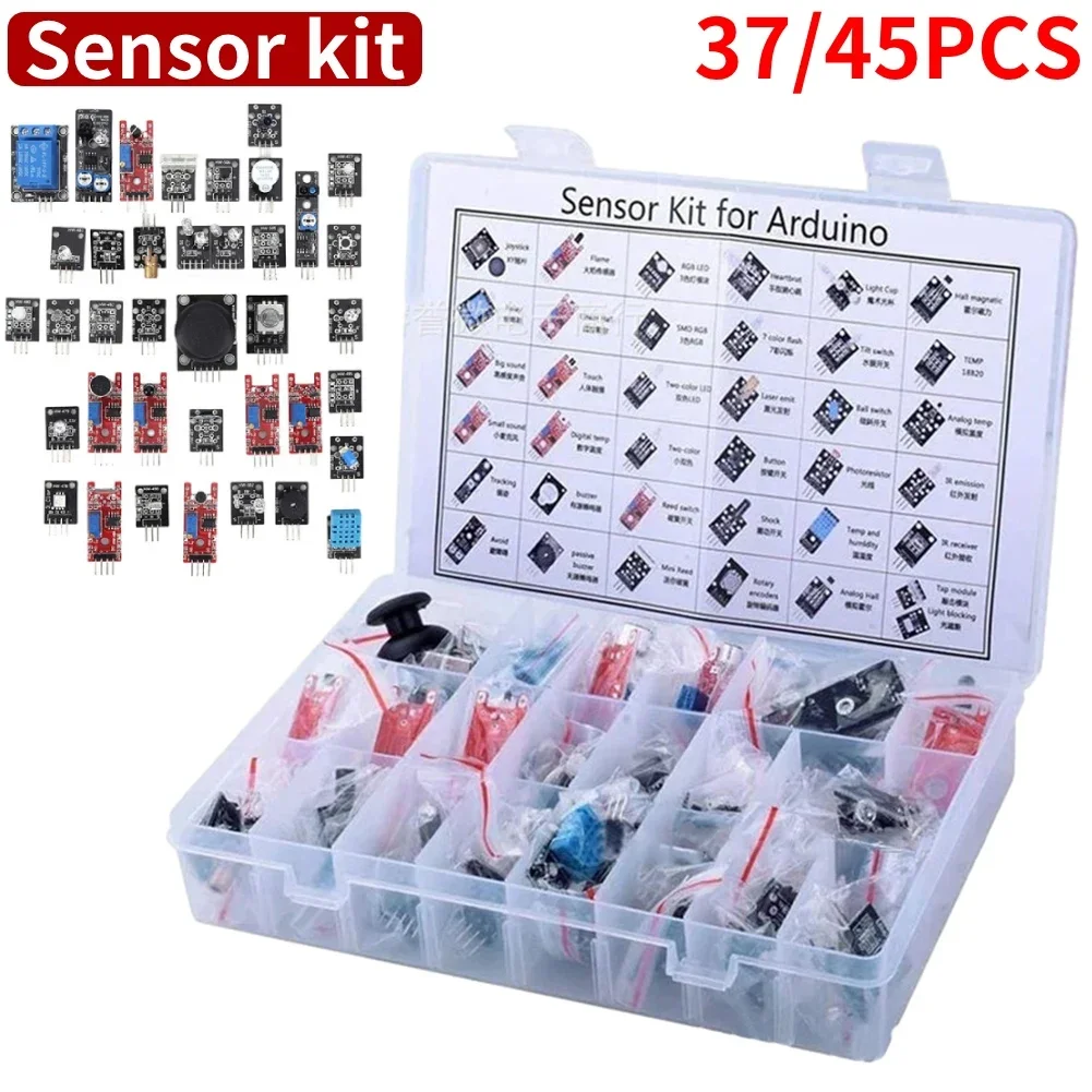 Sensor Module Starter Learning Suit 45 in 1 Sensor Module Starter Kit Better Than 37 in 1 Sensor Kit for Arduino R3 MEGA2560