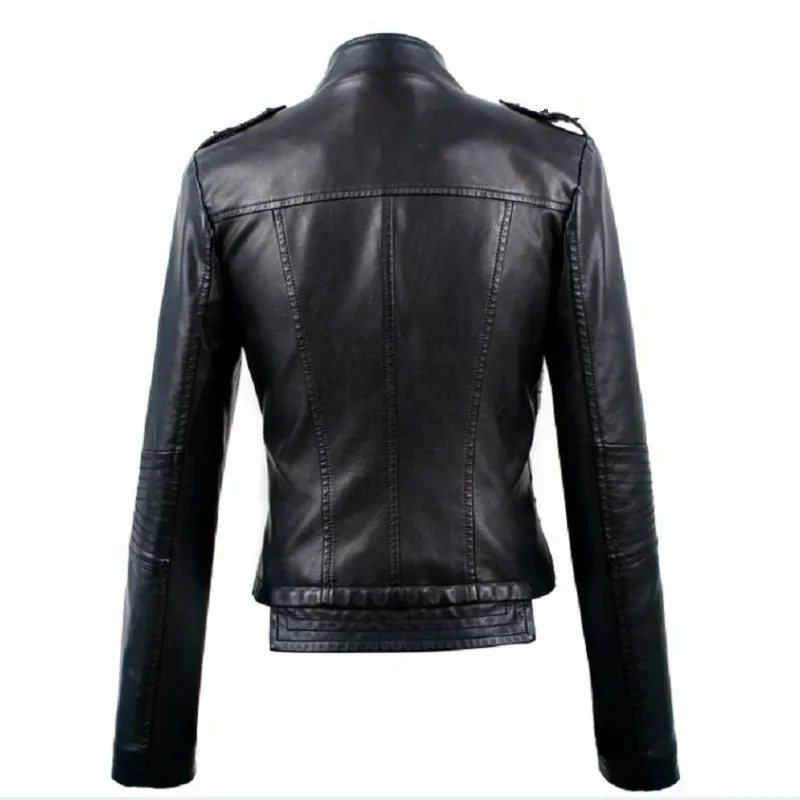 MRstuff-Blouson en cuir PU femme, court, slim, col montant, rivet, flambant neuf, 2024