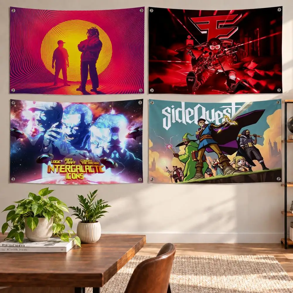 Rapper Logic Flags Aesthetic Wall Tapestry Printed Wall Hanging Living Room Party Outdoor Decor