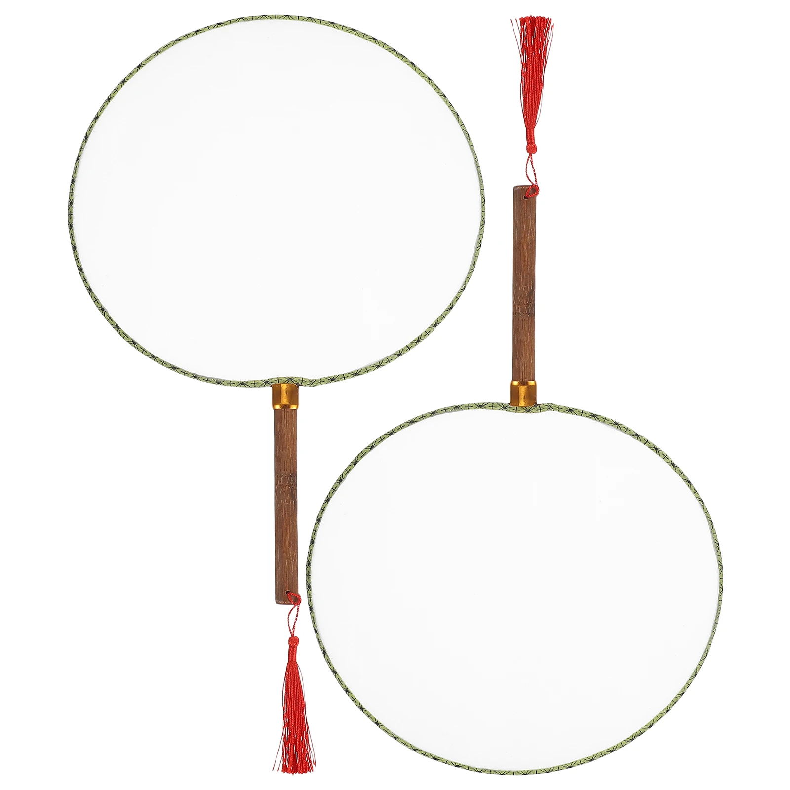 

2pcs Silk Cloth Fans White DIY Hand Painting Round Bamboo Handle Kids Supplies Chinese Handmade Folding Decorations