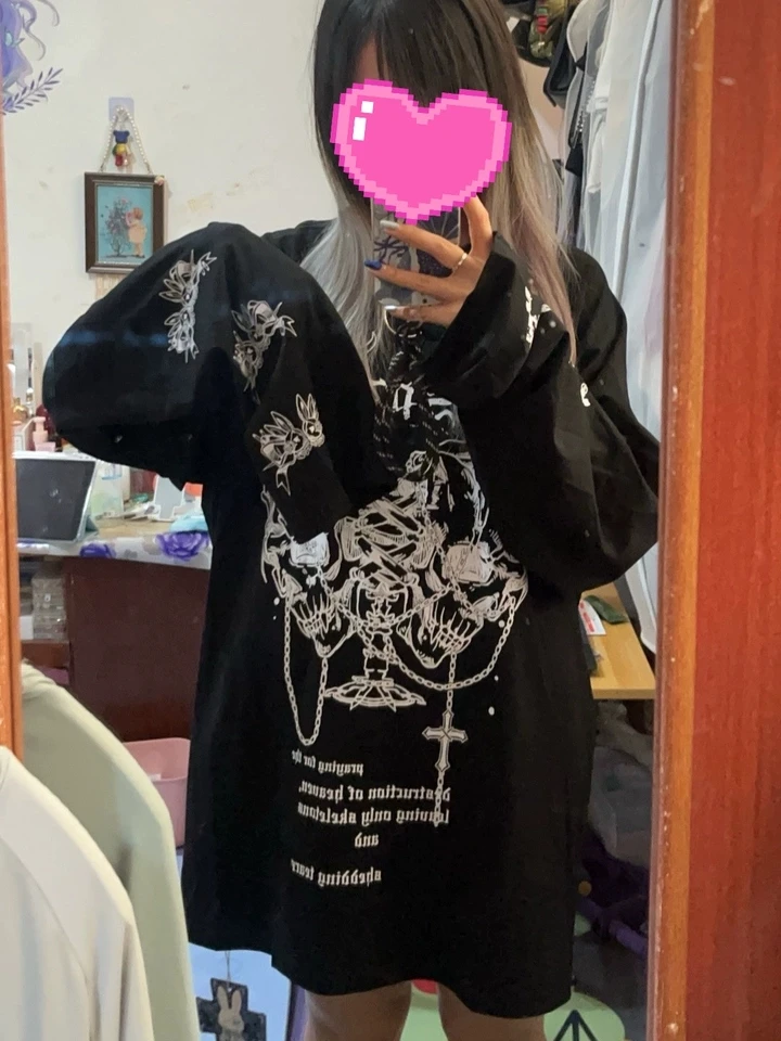 Y2k Top Japanese New Product Loose Tees Subcultural Punk Style Casual Top Printed Chain Versatile Dark Long Sleeve T-Shirts