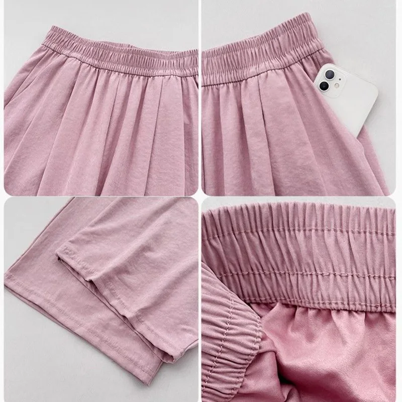 Hot Sale Solid Daily Female Leisure Pants 2025 Girls Fashion High Waist Pants Women Baggy Ice Silk Straight Leg Trousers
