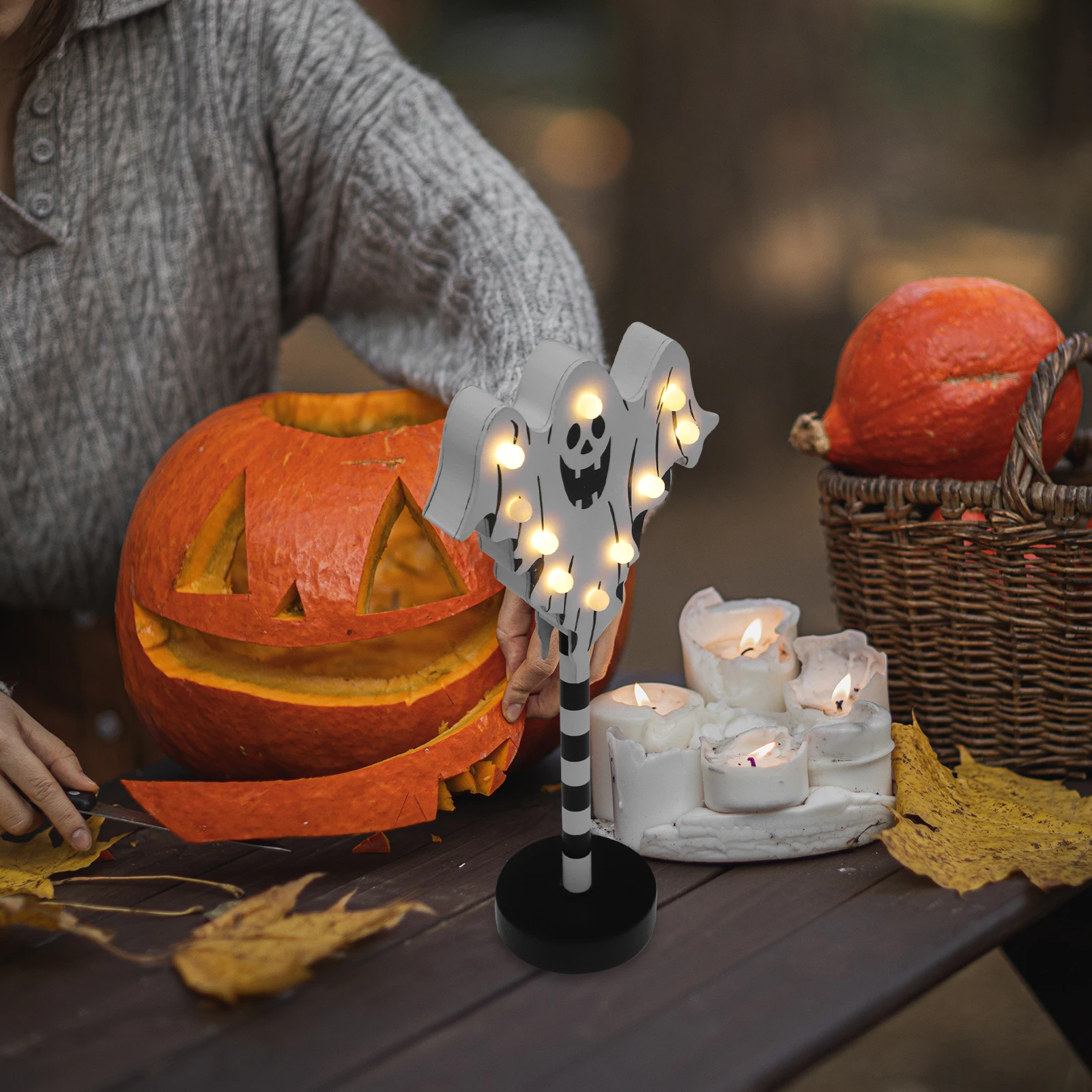 

Ghost Night Light Halloween Decor Party Decorations for Home Lamps Table Without