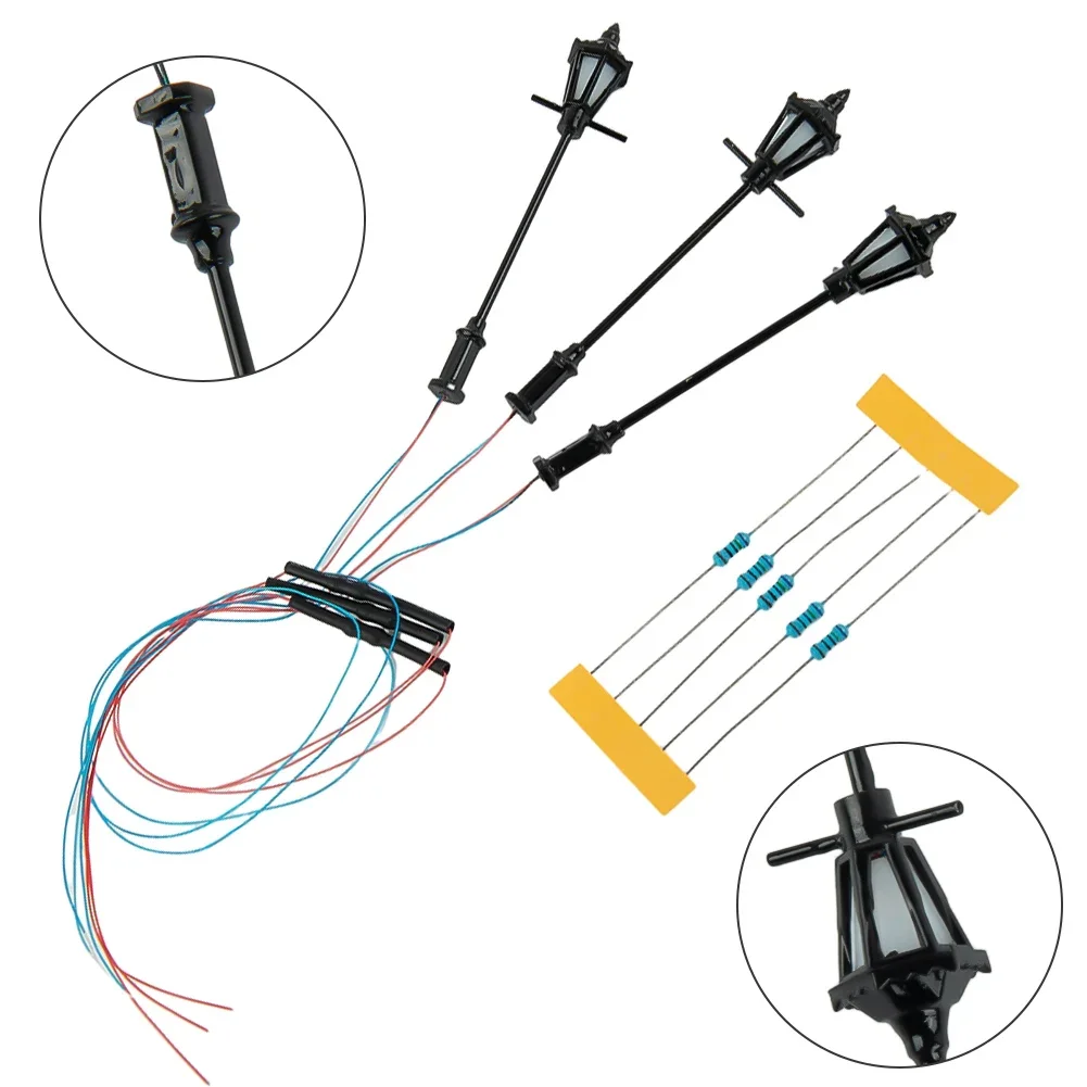 3 pçs 7cm modelo lâmpadas 20ma acessórios kit de layout de construção leds luzes metal o escala peças pintadas lâmpada rua decoração