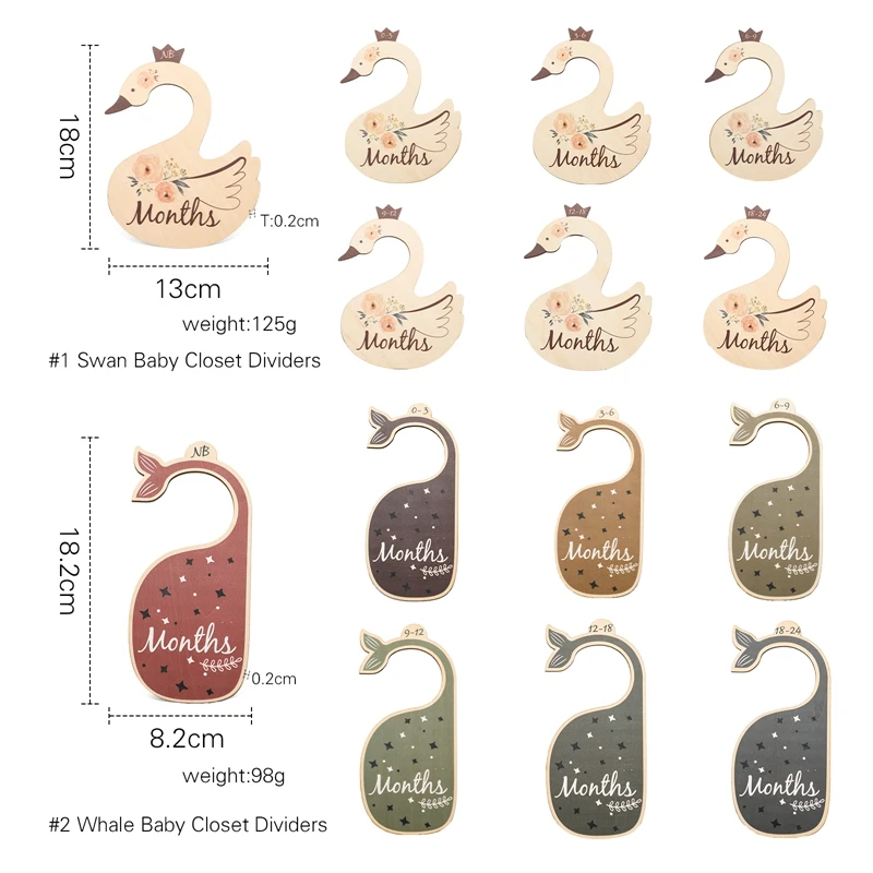 7Pcs/Set Baby Closet Dividers 24 Months Newborn Closet Dividers Wardrobe Organizers  Infant Wooden Swan Shape Clothes Dividers