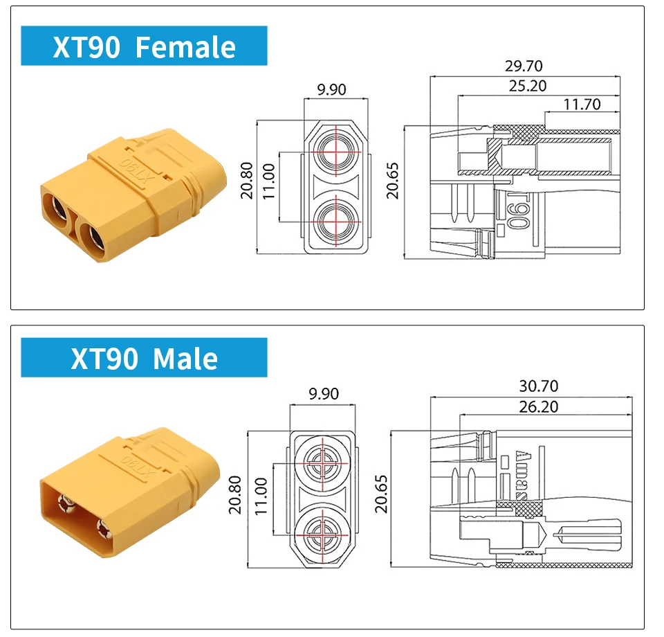 OMCH XT60 12/14AWG XT90 10AWG Stecker und Buchse Batterieanschluss mit Silikonkabel für RC-Flugzeug Lipo-Akku Drohne Auto – Detail 6