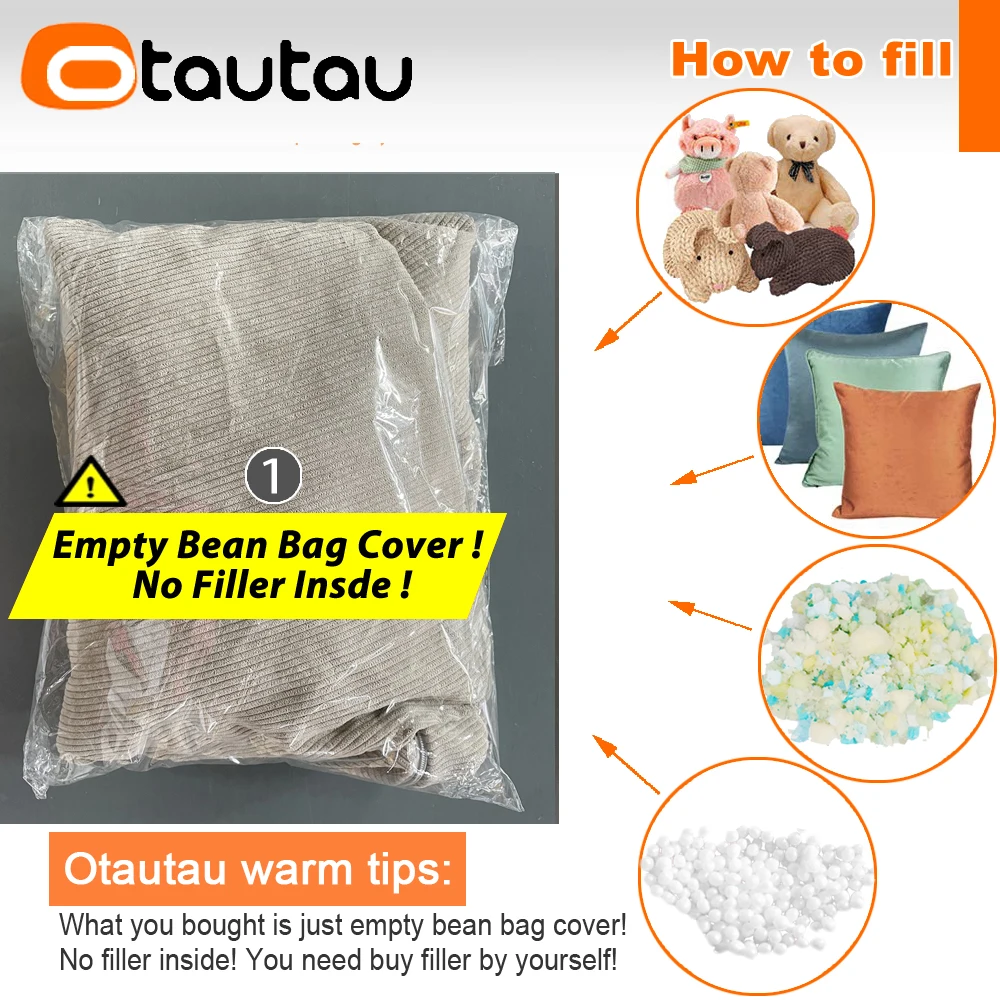 OTAUTAU Children Small Corduroy Bean Bag Cover Color Blocking Design Pouf DD218【No Filler!You Need To Fill It By Yourself !】 view 2
