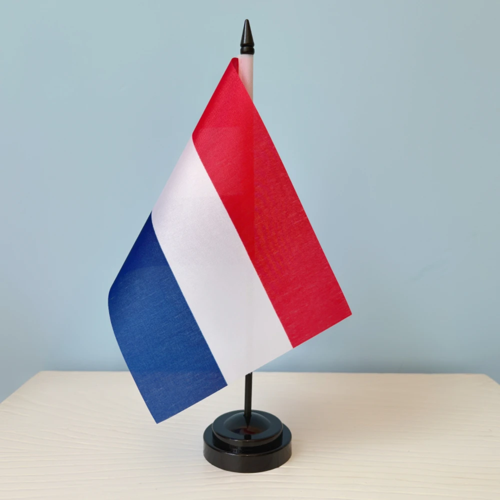 Netherlands Flag14*21cm flag /Plastic   pole baseNetherlands Office table desk flag with  blackflagpole base 、