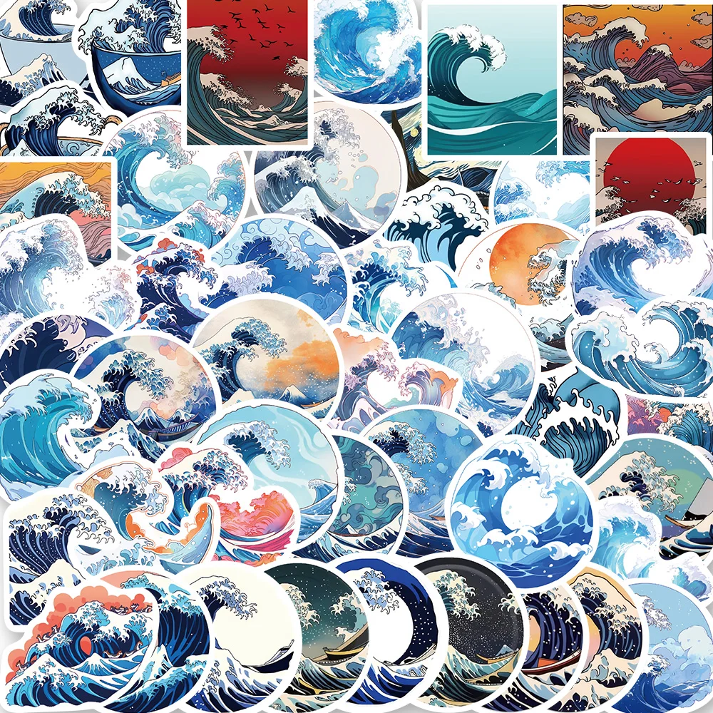 10/50PCS Cartoon Anime The Great Wave off Kanagawa Stickers For Car Laptop Phone Decor Vinyl Decals Waterproof Graffiti Sticker