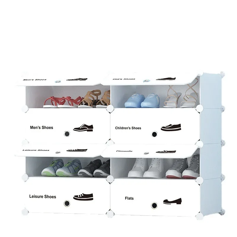 Simple shoe cabinet, household dustproof storage, shoe rack, multi-layer assembly, economical door plastic customizable storage