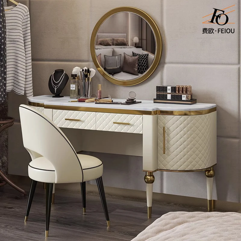 

European Jewelry Vanity Table Luxury Mid Century Bedroom White Dressing Table Mirror Desk Chair Penteadeira Trendy Furniture