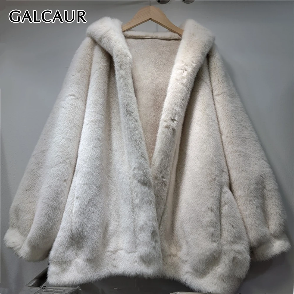 

GALCAUR Solid Spliced Fur Minimalist Jacket Female Hooded Long Sleeve Loose Casual Lazy Women's Jackets Autumn Style Fashion New