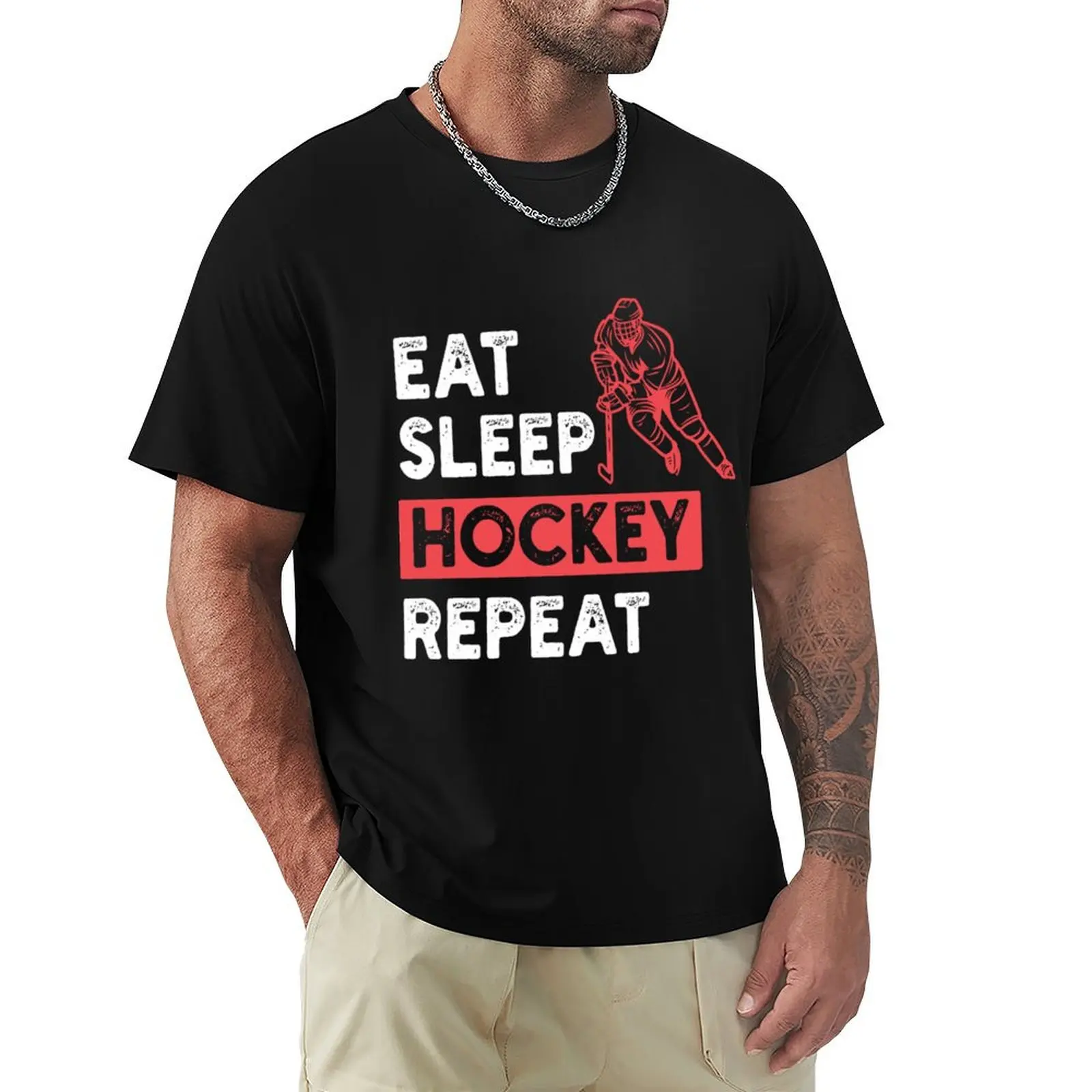 

Eat Sleep Hockey Repeat S - Ice Hockey Lovers Joke Gift Pullover T-Shirt anime funnys plain t shirts men