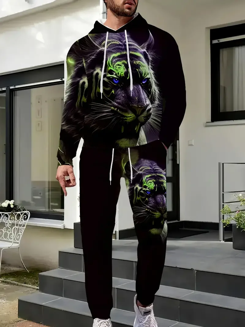 

2024 New Fierce tiger Hoodies Pants Suit 3D Print Men Women Jogging Tracksuit Outfits Casual Sweatshirt Men's Clothing 2pcs Sets