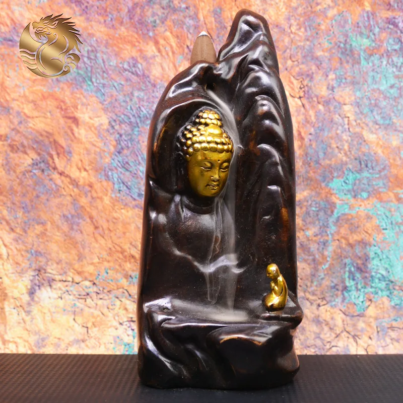 All-brass, antique-style, gilded Buddha figurine with a patina effect, a fragrant copper ornament for gifting or as a decorative