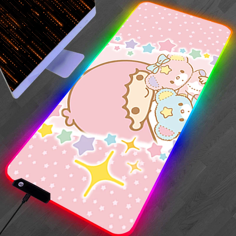 Podkładka pod mysz RGB LED Gamingowa Mata Akcesoria PC HD Podkładka na Biurko Antypoślizgowa Powiększona Podkładka Gumowa L-little T-twin Star Podkładka pod Klawiaturę