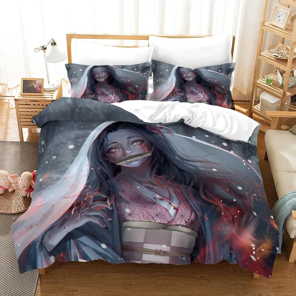 

New Japan Cartoon Anime Demon Slayer Bedding Set Printing Microfiber Duvet Cover Bed Quilt Cover Set Pillowcases Soft Bed Linens