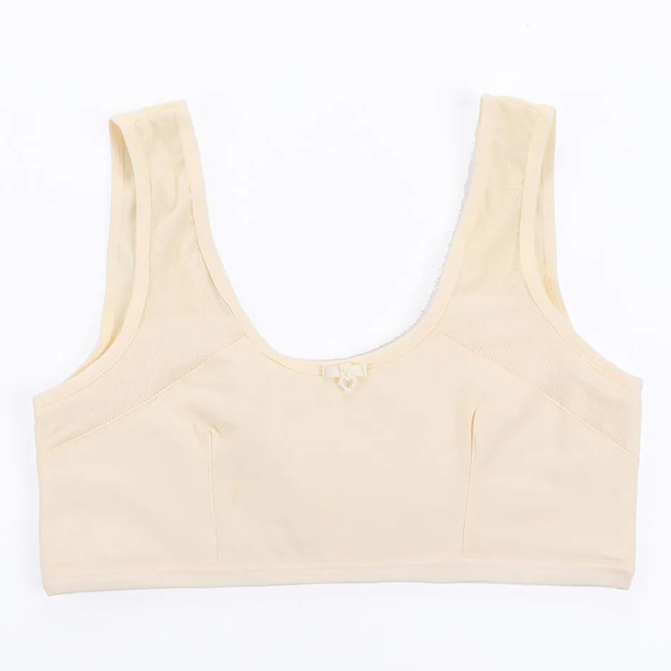 Girls Solid Color Fixed Shoulder Strap Cotton Developmental Bra Double Layer Cotton Lightweight Breathable Girls Underwear