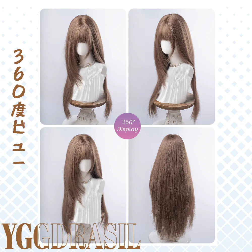 28 بوصة العسل البني لطيف نمط الأزياء الباروكات الاصطناعية مع الانفجارات شعر مستعار طويل مستقيم للنساء الاستخدام اليومي مقاومة للحرارة #6