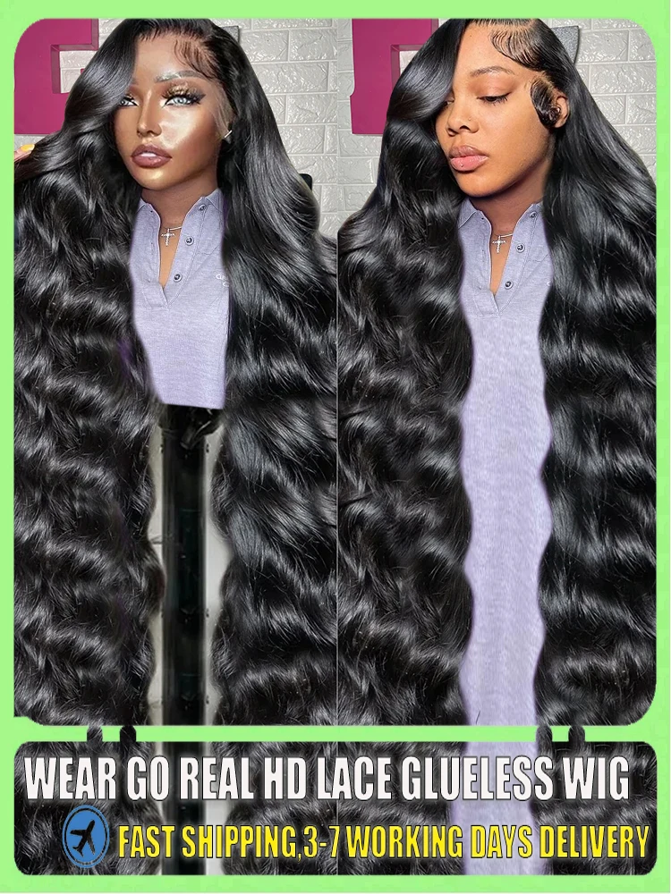 30 34 40 Inch 13x6 HD Transparent Body Wave Lace Front Wig Brazilian  Water Wave Ready To Wear  Lace Closure Glueless Wig