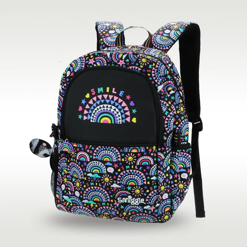 Australia Smiggle hot-selling original children's backpack cool backpack travel bag black rainbow big school bag 16 inches