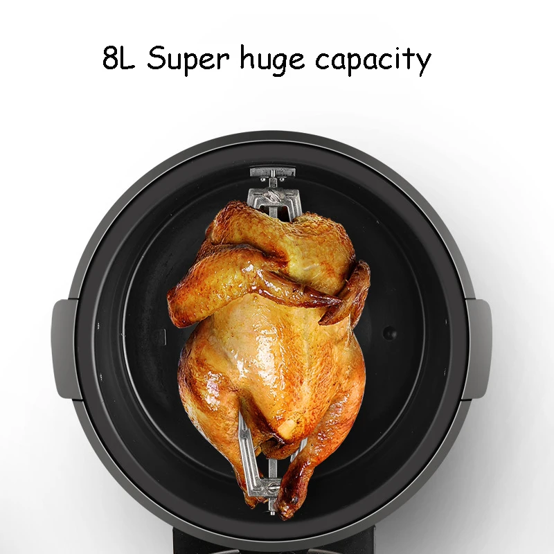 Freidora de aire multifunción, horno eléctrico de gran capacidad, rotación de 360 °, sin aceite, Visual 8L, temperatura 80- 230 °C, Control de temporizador 1H