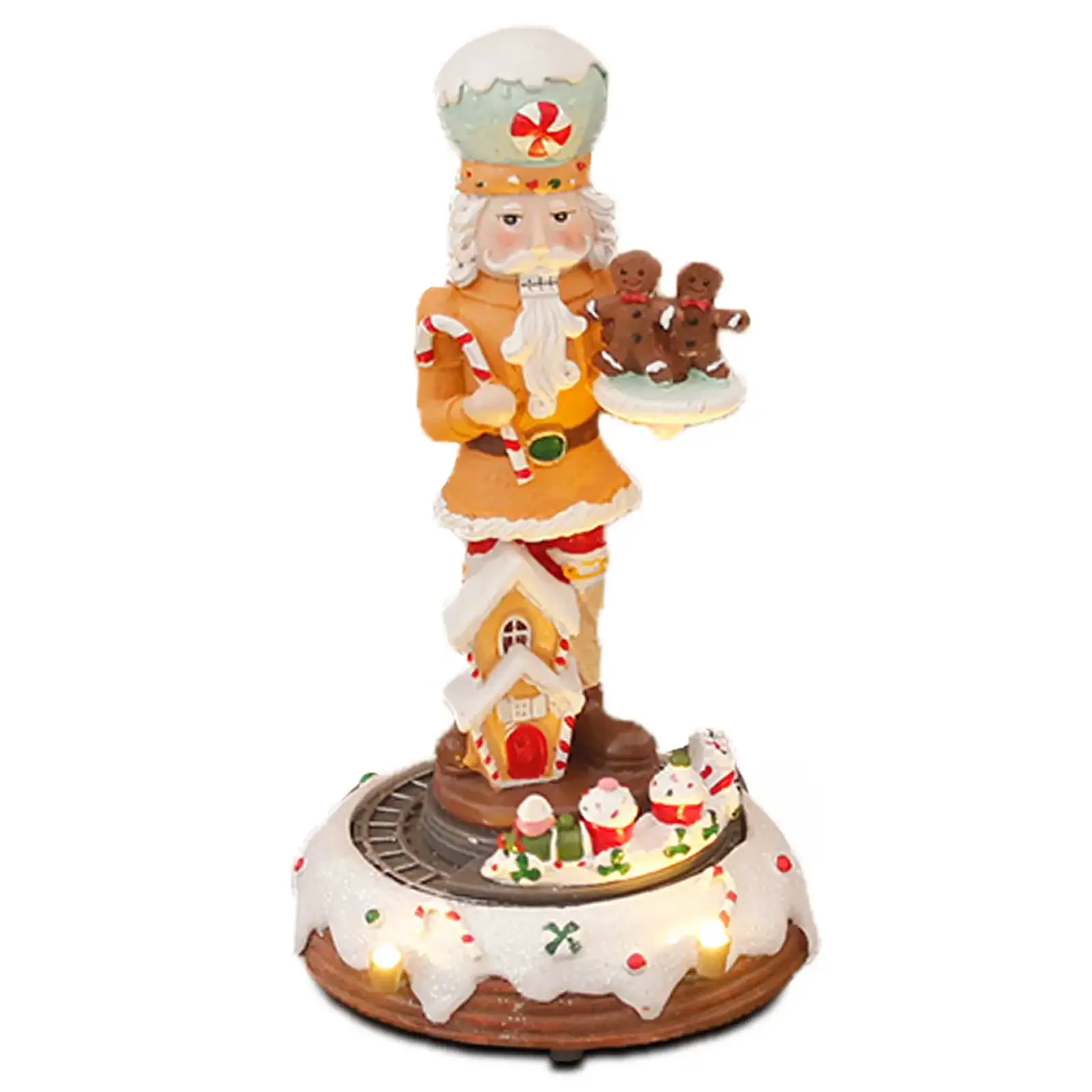 Creative Christmas Gingerbread Nutcracker Collection Figurines Animated Rotating Train Tiered Decor with LED Light Home Indoor O