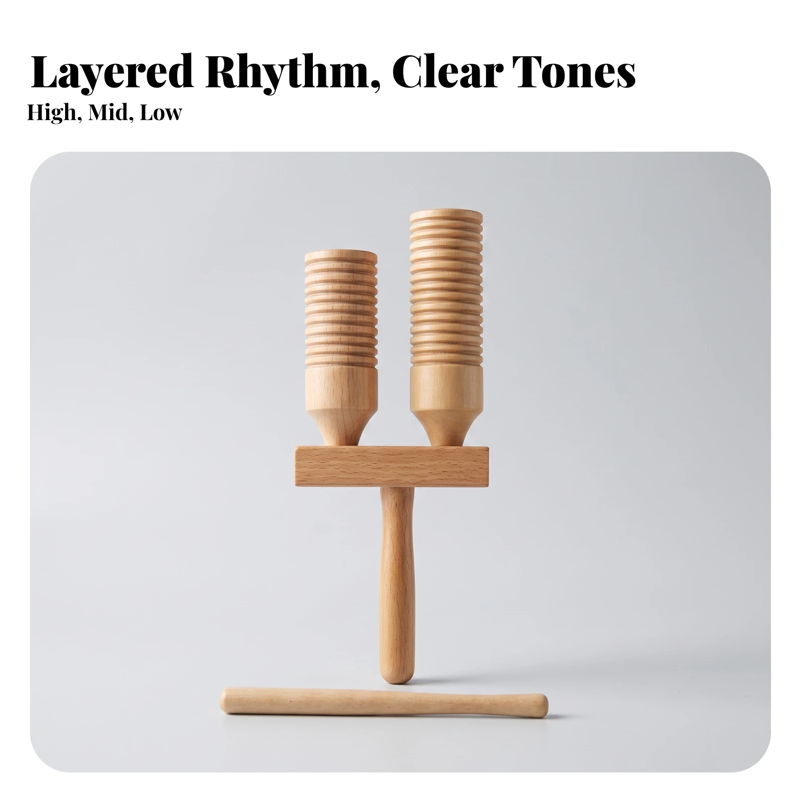 Wood Block with Mallet Resonant Wooden Resonator Tube Instrument Wooden Percussion Instrument with Striker Percussive Natural