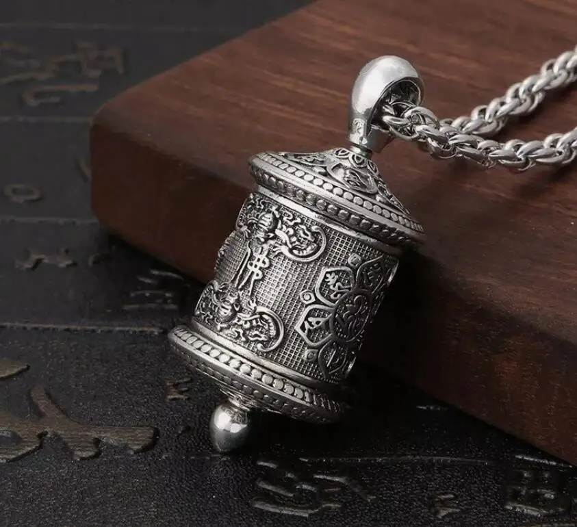 

925 sterling silver pendant Prayer wheel Gawu box men women amulet unisex gift