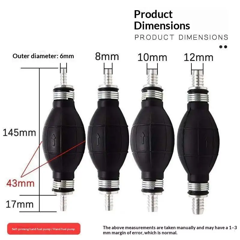 Lightweight Manual Oil Transfer Pump 6/8/10/12mm Rubber Primer Bulb Hand Fuel Pump for Lawn Mower Weed Eater Use
