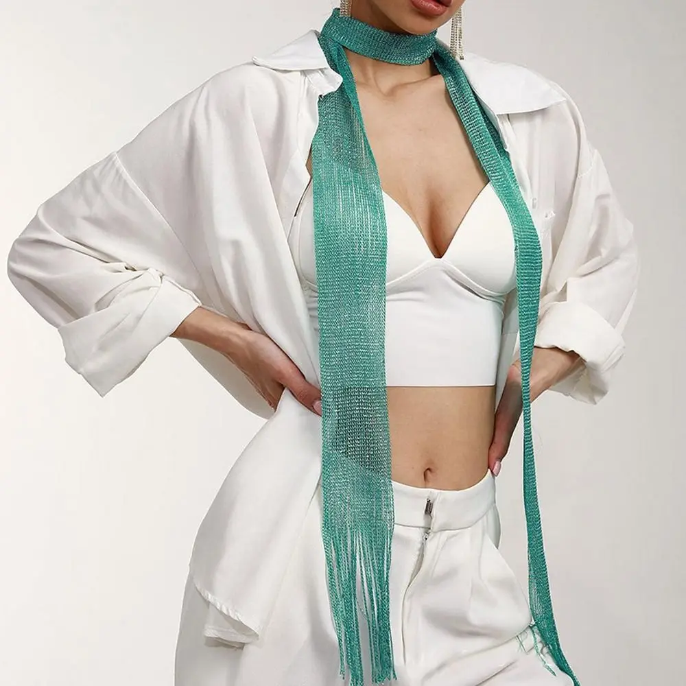 Fashion Nightclub Gold Silver Bright Silk Sunscreen Shawl Shiny Necklace For Women Lace Tassel Party Evening Dress Scarf
