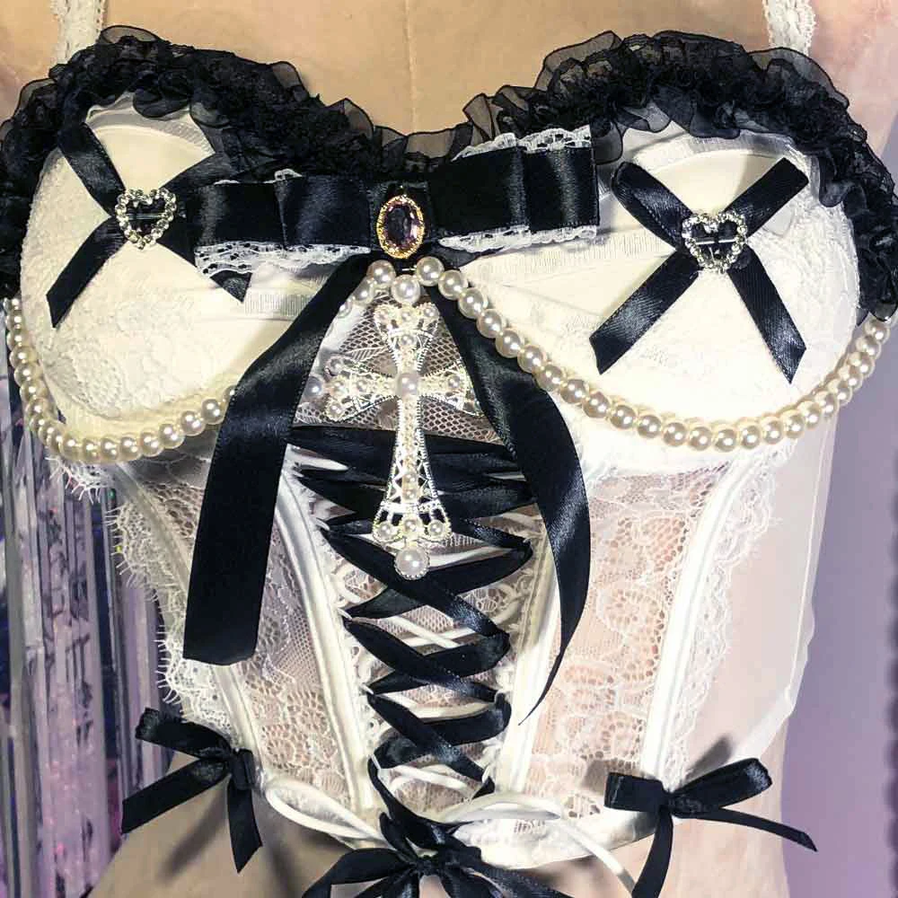 

Harajuku Goth Hand Made Club Wear E-Girls DIY Punk Rock Cross Gothic Tank Box Y2K Halter Camisole TOPS Kawaii Grunge Eco Emo