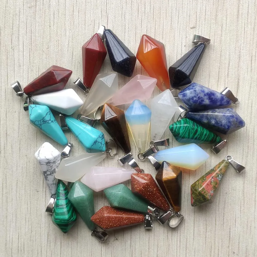 Natural quartz stone crystal tiger eye opal Hexagonal pyramid pendants for diy jewellry Accessories making 24Pcs/lot Wholesale