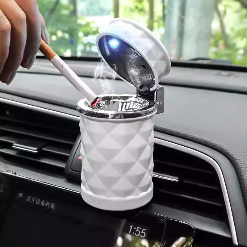Car Ashtray With LED Light Portable Universal Alloy Ash Tray Aluminum Cup Smokeless Auto Ashtray Flame Retardant Car Accessories